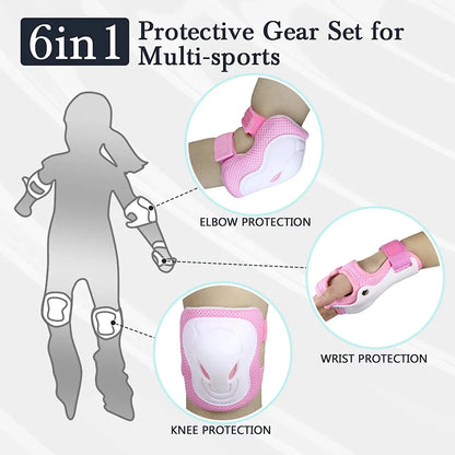 6 In 1 Kids/Youth Protective Gear Set, Kids Knee Pads Elbow Pads & Wrist Guard for Scooter, Skateboard, Bicycle, Inline Skating