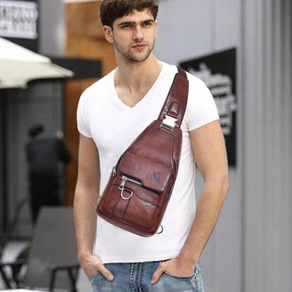 Sling Bag for Men Crossbody Chest Bag, PU Leather Over the Shoulder Purse Cross Body Sling Backpack for Travel
