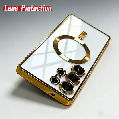 Luxury for Magsafe Magnetic wireless charge Case for Samsung Galaxy S26 S25 S24 S23 S22 Ultra S21 FE Plating Clear Soft Cover