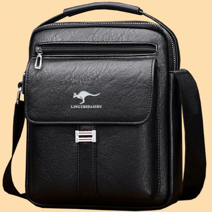 Men Multifunctional Leather Shoulder Bag Multi Pocket Crossbody Messenger Bag Business Travel Handbag with Top Handle Black