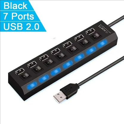 7-Port USB 2.0 Hub with Individual Switches & LED Light