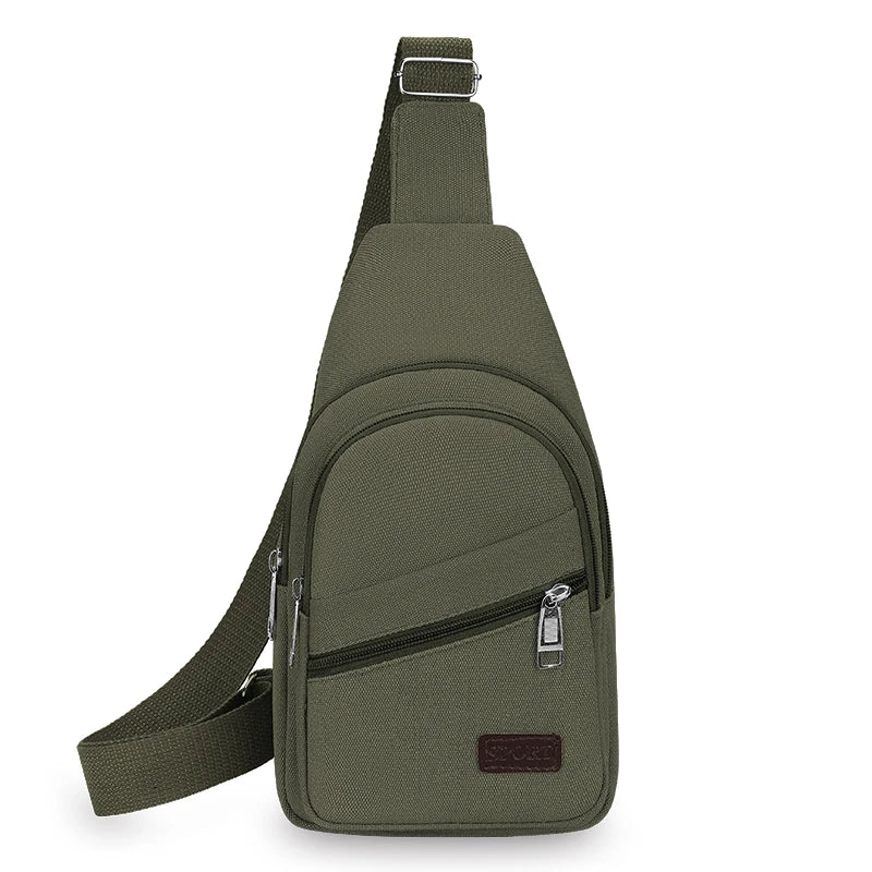 Men'S Chest Bag Retro Canvas Waterproof Shoulder Bag Large Capacity Multi Pocket Crossbody Bag Outdoor Sports Travel Chest Pack