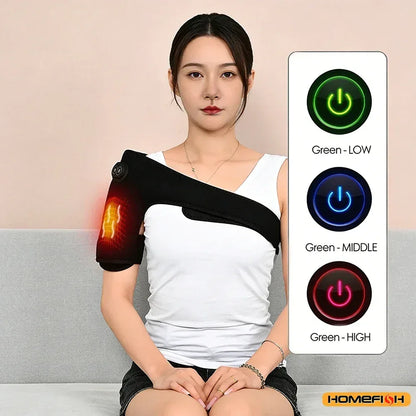 Smart Heated Massage Brace for Shoulder - Support with Graphene Heating & Pulse Vibration for Joint & Muscle Massage - Urbizia