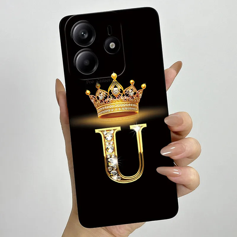 Case For Xiaomi Redmi Note 14 5G Phone Cover Note14 Global Funda Luxury Crown Letters Soft Silicone Back Cover For Redmi Note 14