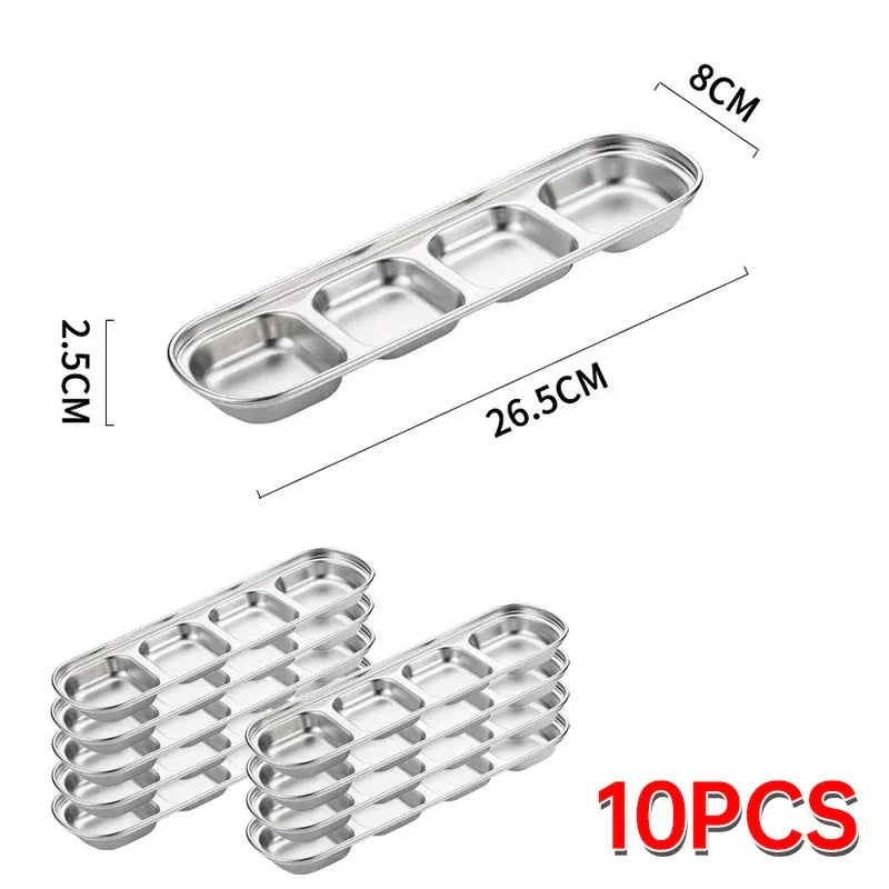 Outdoor Camping Stainless Steel Sauce Plate, Divided Sauce Dip Bowl,1/2/3 Ketchup Sauce Bowl, Picnic Barbecue Sauce Tray