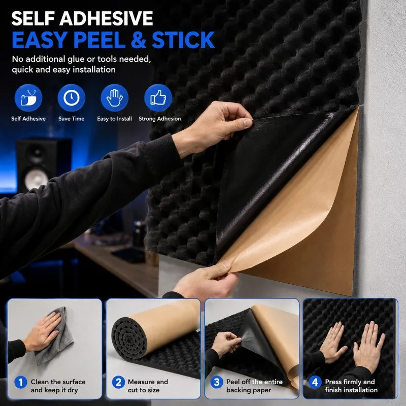 2cm thicker Self Adhesive Acoustic Foam Roll High Density Sound Absorbing Insulation Foam for Car Studio Wall Noise Reduction
