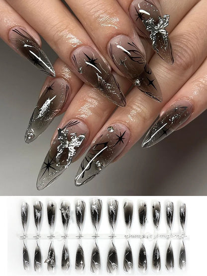 Black Cool Fake Nails – Halloween Bat Press on Nails
