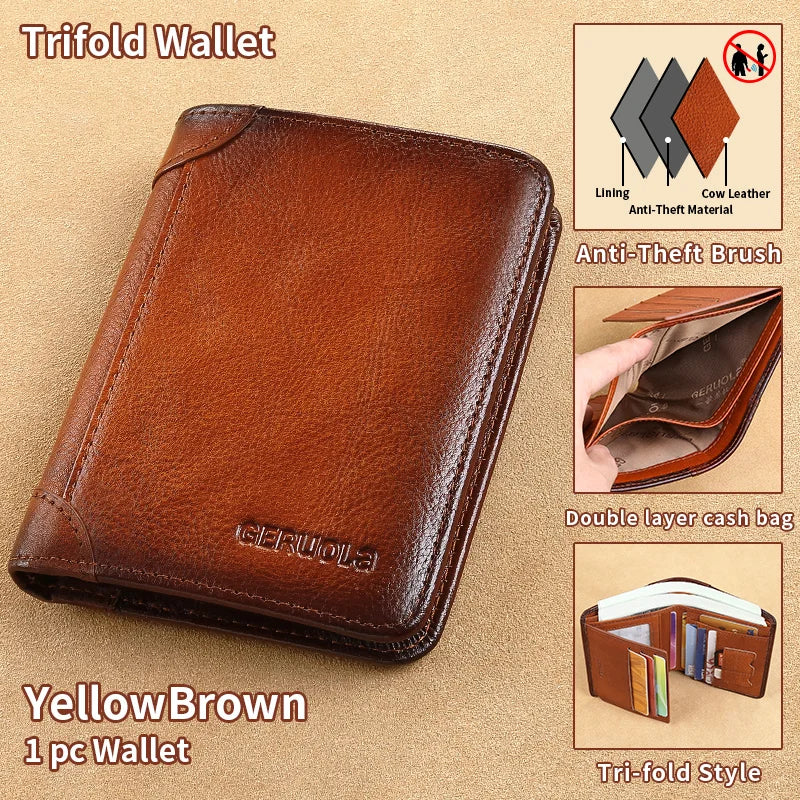 GERUOLA Slim RFID Shielded Genuine Leather Wallet for Men-Multifunctional ID & Credit Card Holder Dark Brown with Embellishments