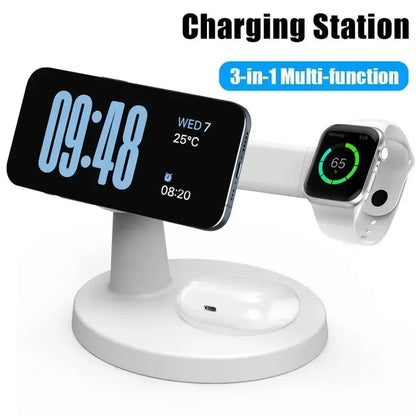 3 In 1 Magnetic Wireless Charger Stand For Magsafe iPhone 16 15 14 13 Pro Max Apple Watch 9 8 AirPods Pro Fast Charging Station - Urbizia