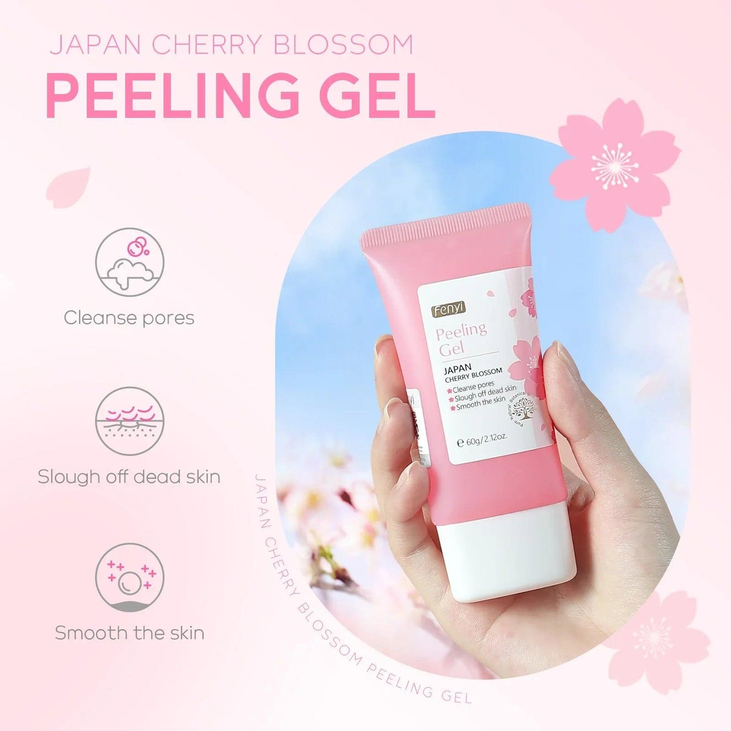 Sakura Exfoliating Gel Face Body Scrub Deep Cleansing Pores Gentle Peel For Blackhead Remove Smooth Brightening Skin 60g