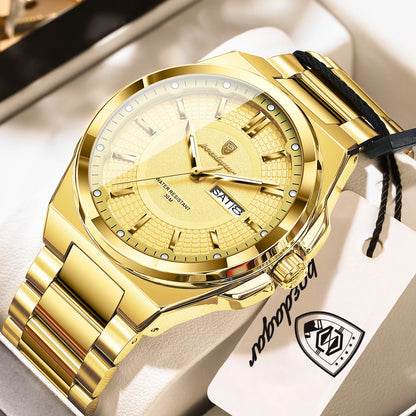 POEDAGAR Top Business Men Wristwatch Stainless Steel Waterproof Luminous Casual Man Watch Date Week Stylish Men's Quartz Watches