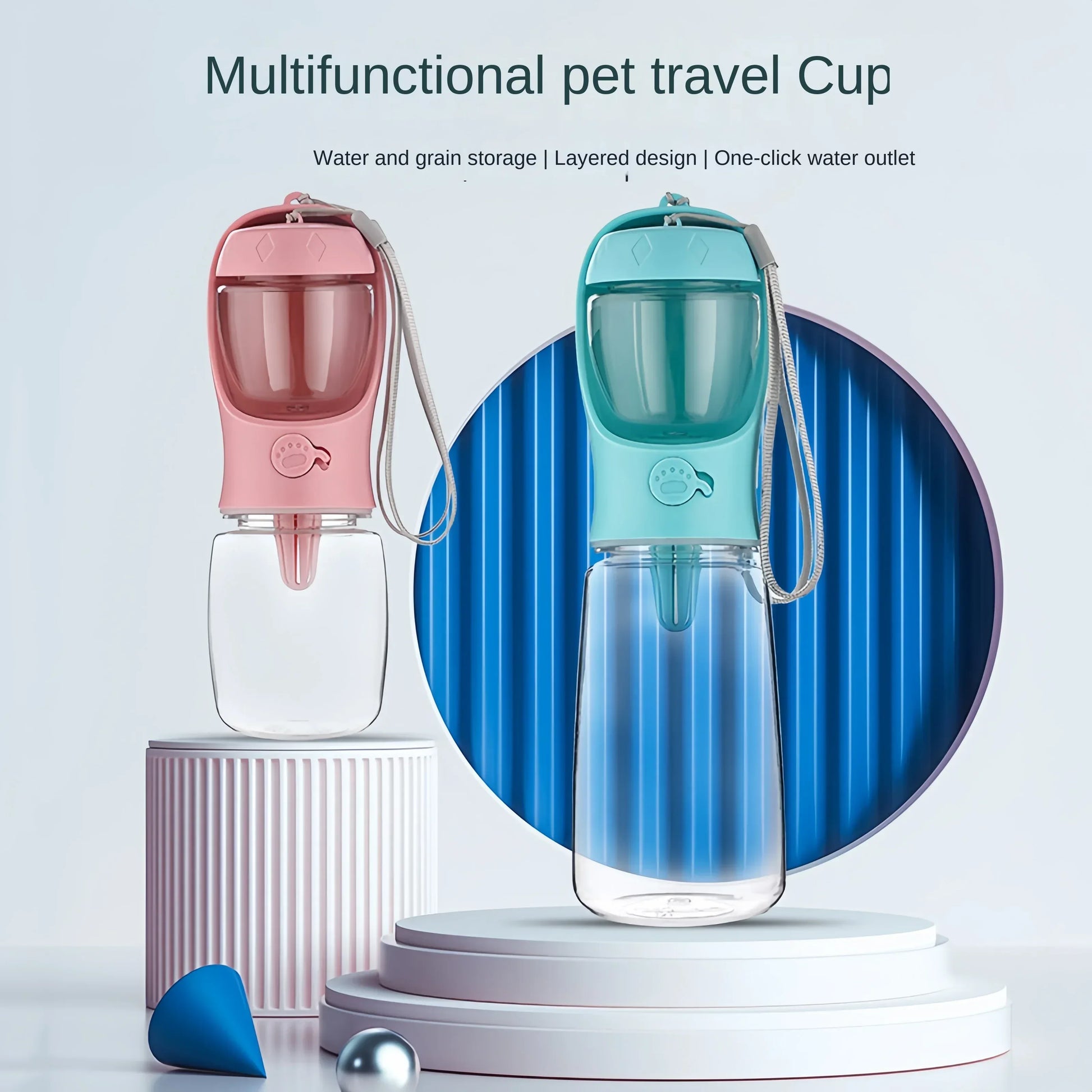 Dog Cat Portable Feeding and Watering Supplies Portable Food Grade Material Dog Travel Pet Water Cup Bottle With Food Dispenser - Urbizia