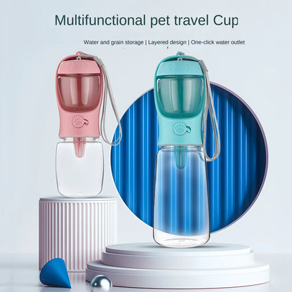 Dog Cat Portable Feeding and Watering Supplies Portable Food Grade Material Dog Travel Pet Water Cup Bottle With Food Dispenser - Urbizia