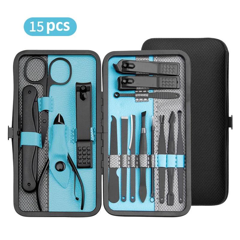 Manicure Set 10/15/25 pcs Full Function Kit Professional Stainless Steel Pedicure Sets Nail Clipper With Portable Case Idea Gift