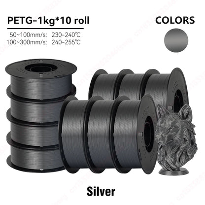 KINGROON 5/10KG PETG 3D Printer Filament 1.75mm +/- 0.03mm 3D Printing Filament Neatly Wound Filament Vacuum Packing Fast Shippi