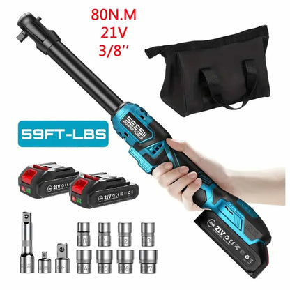 SEESII 3/8" 21V Cordless Electric Wrench 80Nm 6.3'' Extended Electric Ratchet Wrench Rechargeable Angle Wrench Car Repair Tools for Makita 18v Battery Pin