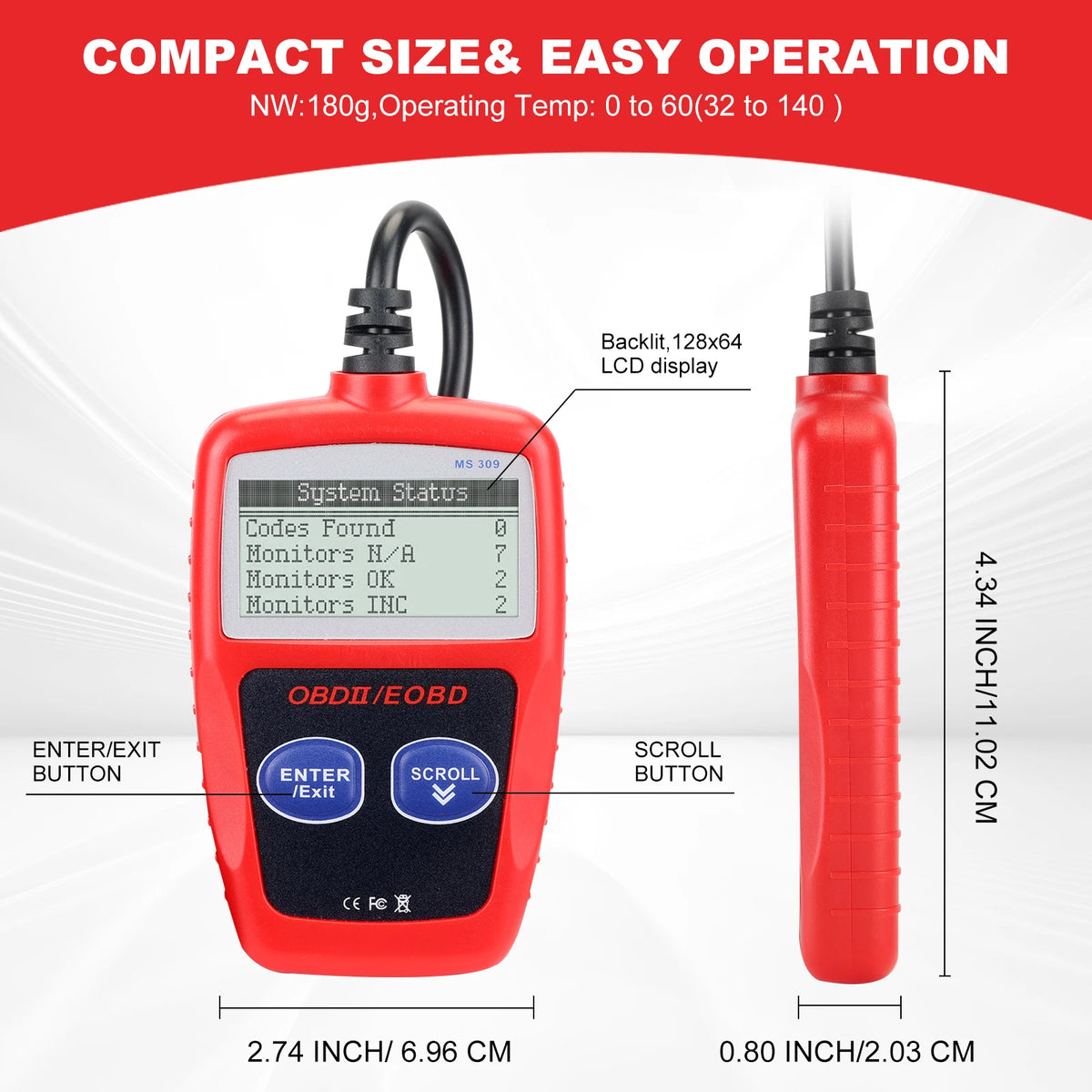 MS309 OBD2 Diagnostic Scanner Auto Car Health Check Code Reader Scanner Tool for All Cars Models with Bluetooth