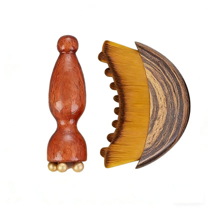 Lymphatic Contour Facial Brush & Brass Lotus Eye Massage Stick Set