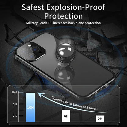 360 ° Full Protection Metal Magnetic Double-Sided Glass Snap Lock Privacy Case For iPhone 17 16 15 14 13 12 Pro Max Plus 17E 16E