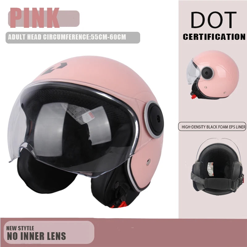DOT Certified Vintage Open Helmet Motorcycle Open Face Helmet Retro 3/4 Helmet Cruise Casco Casque Moto Men Women