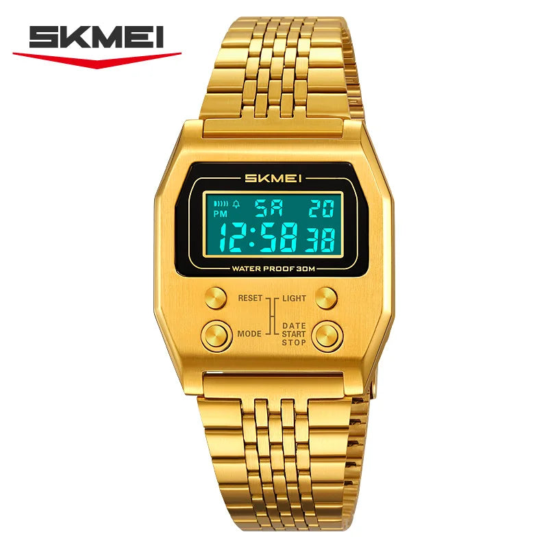SKMEI 2460 Men's Sports Waterproof Digital Watch Stainless Steel Luxury Retro LED Alarm Clock Men's Electronic Watch Reloj Hombr