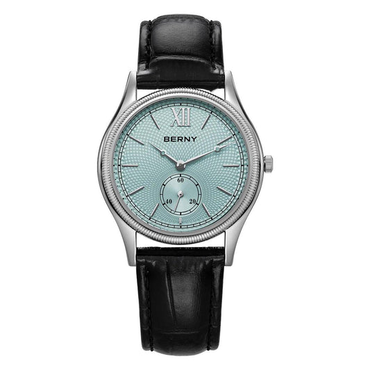 BERNY Men's Watches Slim Luxury Classic Stylish Dress Quartz Watch Fashion Elegance Leather Band Wristwatch