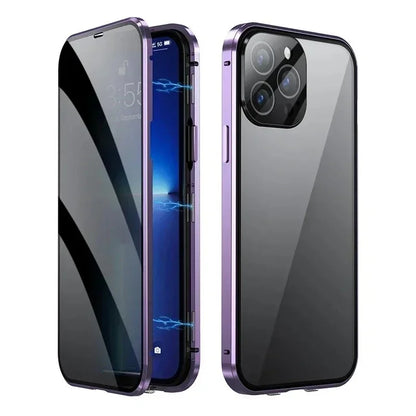 360 ° Full Protection Metal Magnetic Double-Sided Glass Snap Lock Privacy Case For iPhone 17 16 15 14 13 12 Pro Max Plus 17E 16E