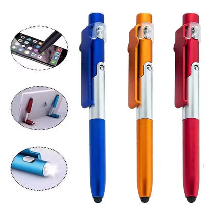 4 In 1 Multifunction Ballpoint Pen with LED Light Fold Phone Holder Night Read Writing Pencil Office School Student Stationery