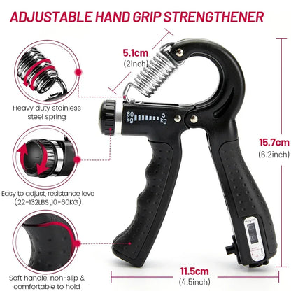 5-60kg Adjustable Hand Grip Strength Strengthener Trainer Full Set With Counter Wrist Forearm And Hand Exerciser For Muscle - Urbizia