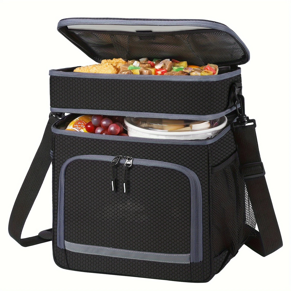 Insulated Lunch Bag|Leak-proof Polyester Cooler Tote with PVC Lining|Adjustable Shoulder Strap and Side Mesh Pockets.