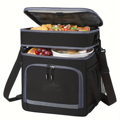 Insulated Lunch Bag|Leak-proof Polyester Cooler Tote with PVC Lining|Adjustable Shoulder Strap and Side Mesh Pockets.