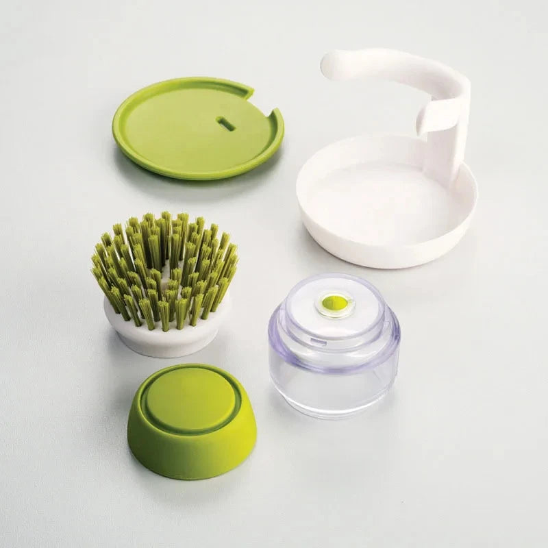 Dish Brush With Soap Dispenser – Multi-Use Kitchen Palm Brush With Tray