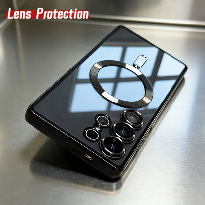 Luxury for Magsafe Magnetic wireless charge Case for Samsung Galaxy S26 S25 S24 S23 S22 Ultra S21 FE Plating Clear Soft Cover