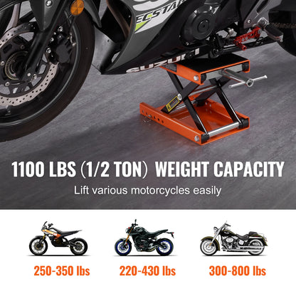 SucceBuy 1100 LBS Motorcycle Lift Motorcycle Scissor Lift Jack with Wide Deck & Safety Pin Steel Scissor Jack Fit for Motorcycle