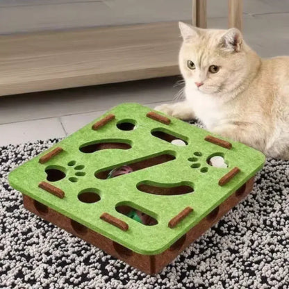 Pet Cat Puzzle Maze Holes Toys Felt Box With Bell Ball Kitten Playing Toys Interactive Funny Cat Supplies - Urbizia