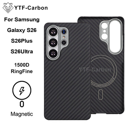 YTF For Samsung Galaxy S26 Ultra Aramid Fiber phone case for magnetic S26 plus Thin Luxury S26 cover protective Kevlar case