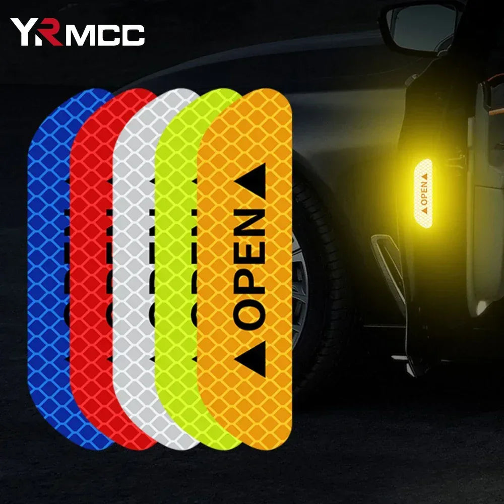 4PCS Reflective Car Door Sticker Safety Opening Warning Reflector Tape Decal Car Accessories Exterior Interior Reflector Sticker - Urbizia