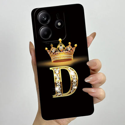 Case For Xiaomi Redmi Note 14 5G Phone Cover Note14 Global Funda Luxury Crown Letters Soft Silicone Back Cover For Redmi Note 14