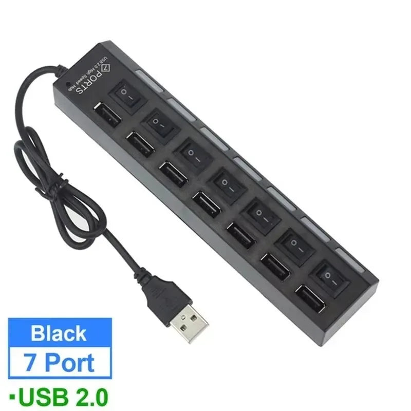 7-Port USB 2.0 Hub with Individual Switches & LED Light
