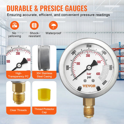SucceBuy Hydraulic Pressure Test Kits Excavator Hydraulic Test Gauge Sets with Carrying Case for Excavator Tractors Machinery