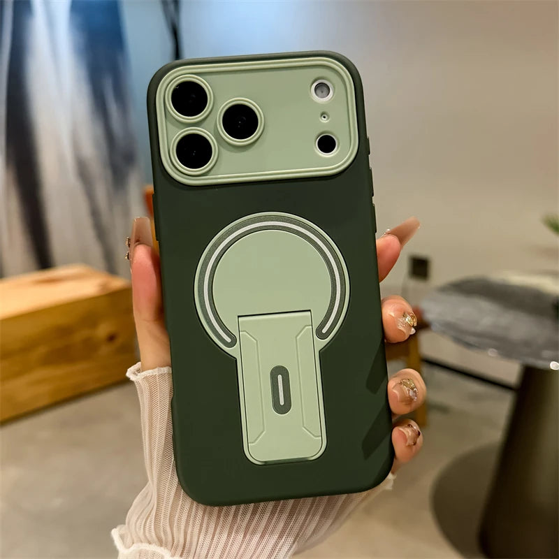 Luxury Fold Stand Holder Magnetic For Magsafe Matte Case For iPhone 17 16 15 14 13 12 11 18 Pro Max Plus Big Window Bumper Cover