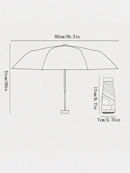1pc Lightweight Portable Travel Umbrella, Waterproof, Manual Open/Close, 6 Reinforced Ribs, UV Protection Sunshade, Unisex (Due To Batch Differences, The Umbrella Fabric, Rib Color, English Letter Pattern Design, Button Shape