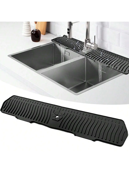 30/24 Inch Silicone Faucet Mat Sink Splash Guard Large Size Faucet Drain Drying Pad Countertop Protector for Bathroom Kitchen