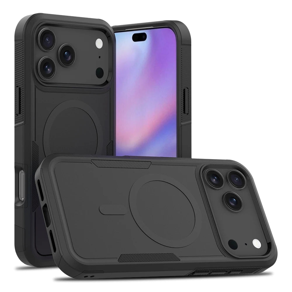 Premium 2IN1 Heavy Armor Magnetic Charging Case for iPhone 18 17 Air 16 15 14 Plus 13 12 Pro Max Shockproof Matte Protect Cover