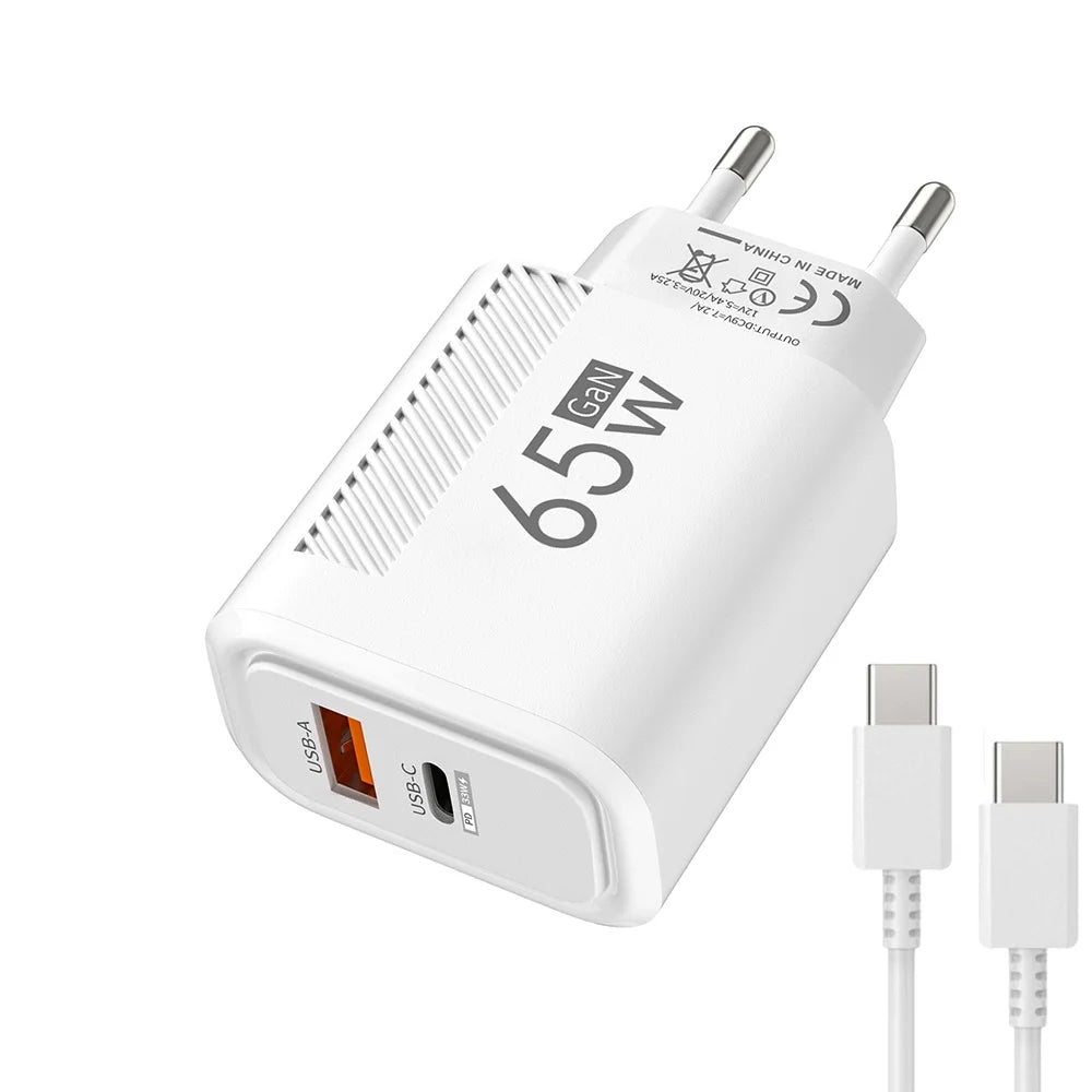 65W GaN USB PD Fast Charger Plug Type C Quick Charge 3.0 Phone Wall Adapter Portable Travel Charger For iPhone 16 Xiaomi Samsung