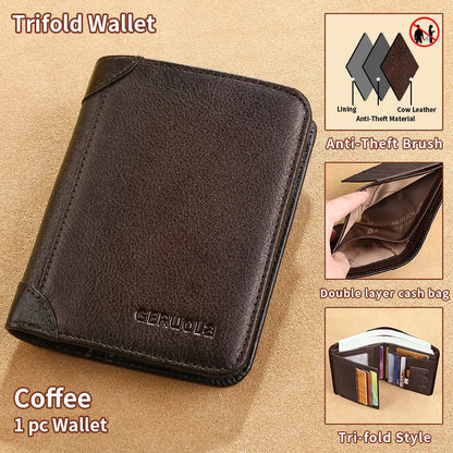 GERUOLA Slim RFID Shielded Genuine Leather Wallet for Men-Multifunctional ID & Credit Card Holder Dark Brown with Embellishments