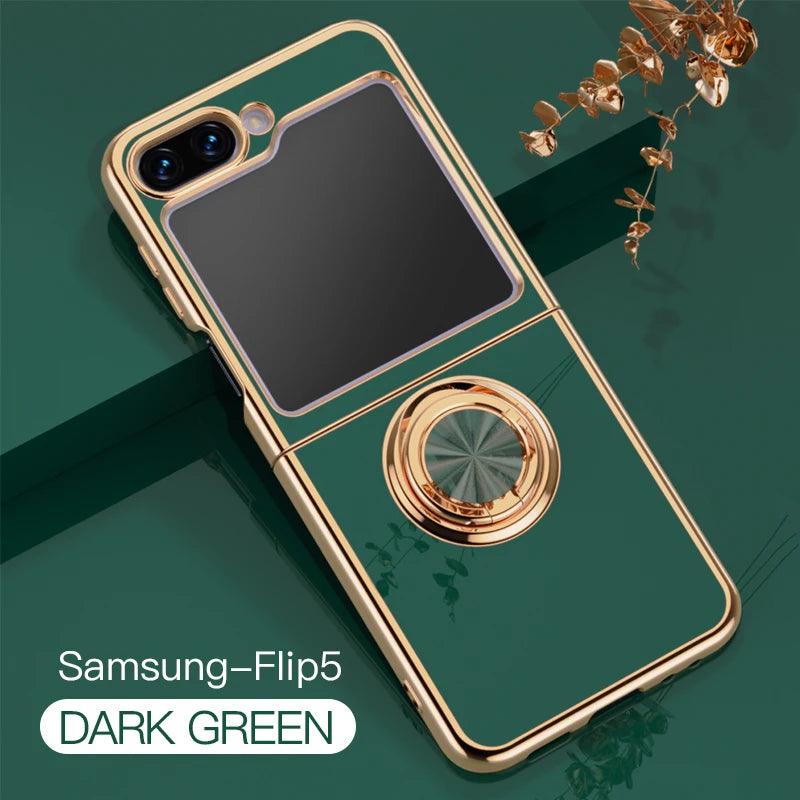 Plating Silicone Case for Samsung Galaxy Z Flip 5 4 3 Z Fold 5 ZFold ZFlip Fold5 Fold4 Flip5 Flip4 Flip3 Cover with Ring Holder