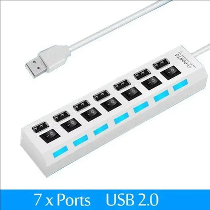7-Port USB 2.0 Hub with Individual Switches & LED Light