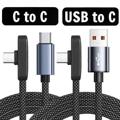 90 Degree USB Type C Cable 100W Quick Charging Data Transfer Cables Portable Right Angle USB-C Wire for IPhone Samsung Xiaomi