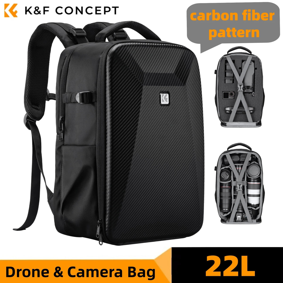 K&F CONCEPT 22L Camera Bag Large Capacity Travel Photography Backpack Waterproof Men's Backpack Bag DSLR/SLR Camera Rain Cover